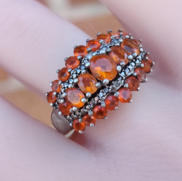 Vintage Sterling Orange Sapphire Cluster Ring - Picture 4 of 6